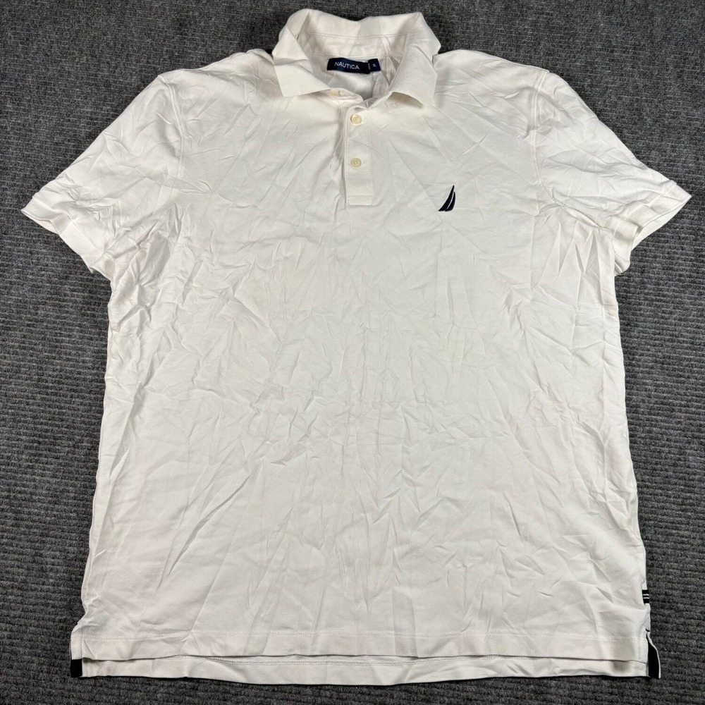 Nautica Polo Shirt Mens XL White Excellent Short Sleeve Pique Logo J-Class